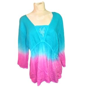 April Cornell XL Fiesta Blouse Tropical Evening Ombre Tie dye Embroidery